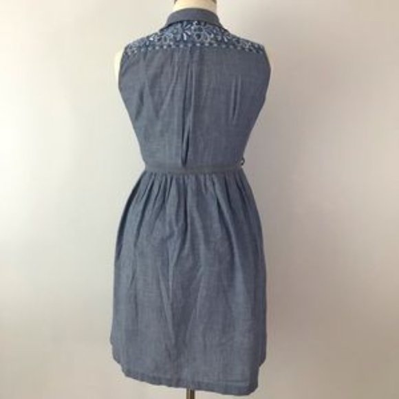 Vintage 1950s Embroidered Shirt Dress Chambray L - Picture 4 of 9